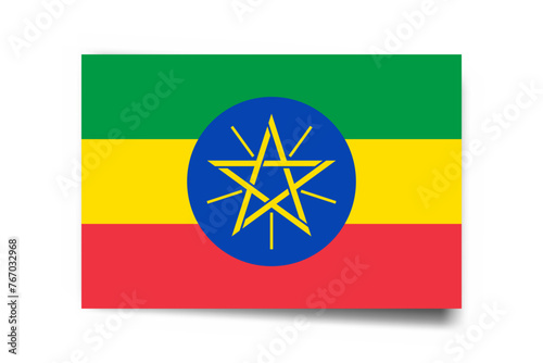 Ethiopia flag - rectangle card with dropped shadow isolated on white background.