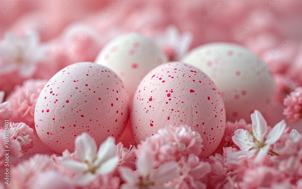 Happy easter delight: a creative ensemble of elegant white and pink pastel easter eggs on a soft background