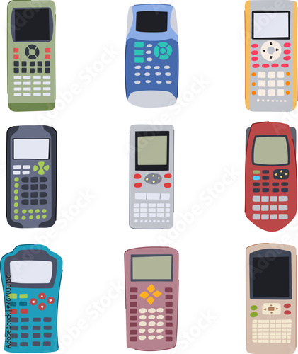 graphing calculator set cartoon. business graph, tax financial, finance data graphing calculator sign. isolated symbol vector illustration