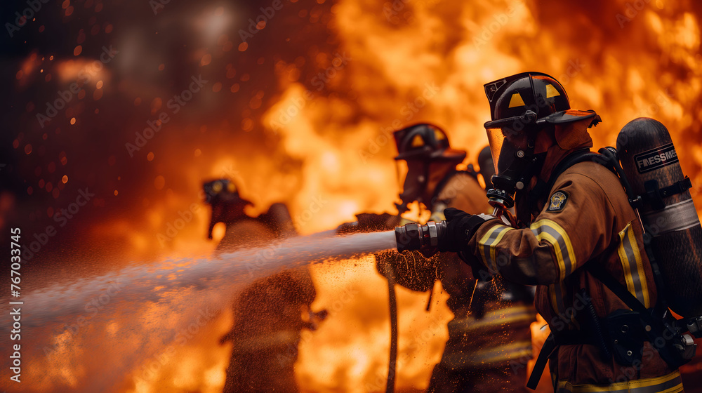Brave Firefighters in Action Battling a Massive Blaze in Protective Gear Brave Firefighters in Action Battling a Massive Blaze in Protective Gear