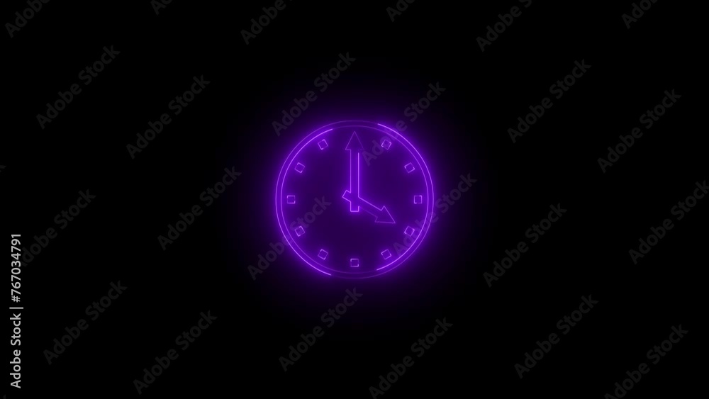 Neon glowing purple color four o'clock icon animation black background Neon glowing purple color four o'clock icon animation black background