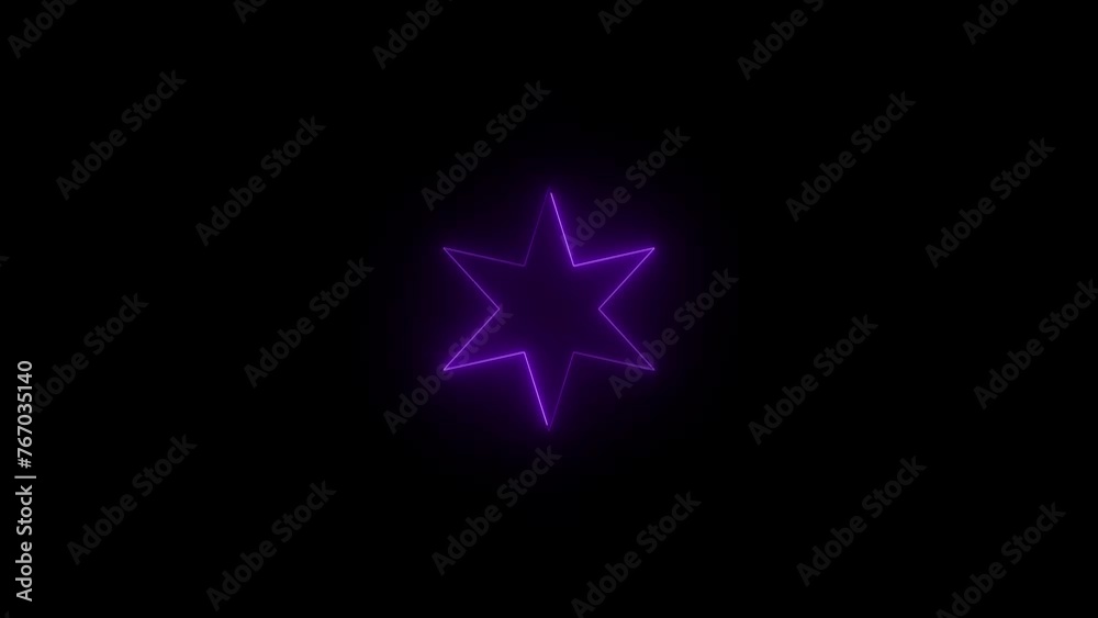 Neon glowing purple color six hand star icon animation black background Neon glowing purple color six hand star icon animation black background