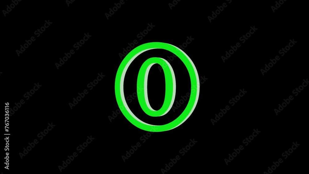 3d zero logo icon loopable rotated green color animation on black background