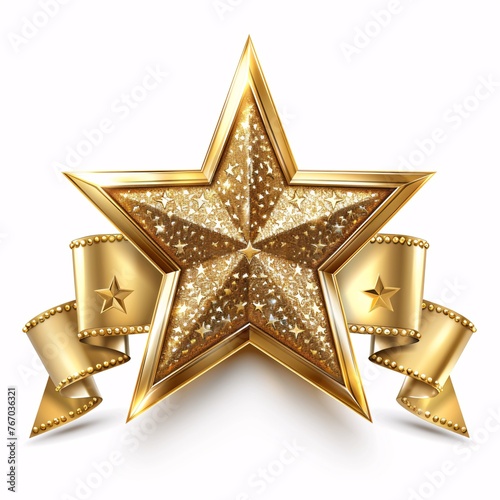 a gold star with a ribbon