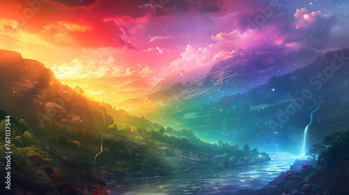 Inspirational concepts find their perfect muse in this serene landscape, painted with vibrant rainbow colors.