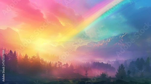 Serene landscape with vibrant rainbow colors  ideal for inspirational concepts.