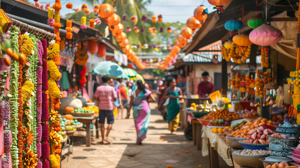 A bustling marketplace scene during Sinhala New Year,ai