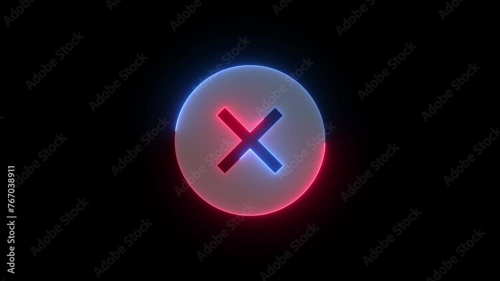 Neon status error cross x mark icon blue red color glowing animation black background Neon status error cross x mark icon blue red color glowing animation black background