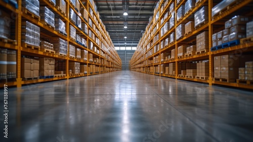  A massive warehouse packed with numerous shelves, each brimming with countless boxes