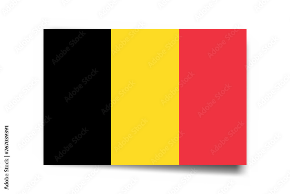 Fototapeta premium Belgium flag - rectangle card with dropped shadow isolated on white background.