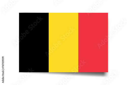 Belgium flag - rectangle card with dropped shadow isolated on white background.