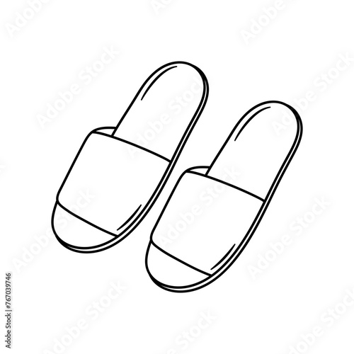 Spa slippers. Pair of bath slippers. Hand drawn doodle vector illustration.