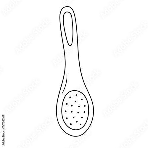 Massage brush. Wooden brush for anti cellulite massage, body and skin care. Natural tool for peeling, scrub and home spa procedure. Hand drawn doodle vector illustration.