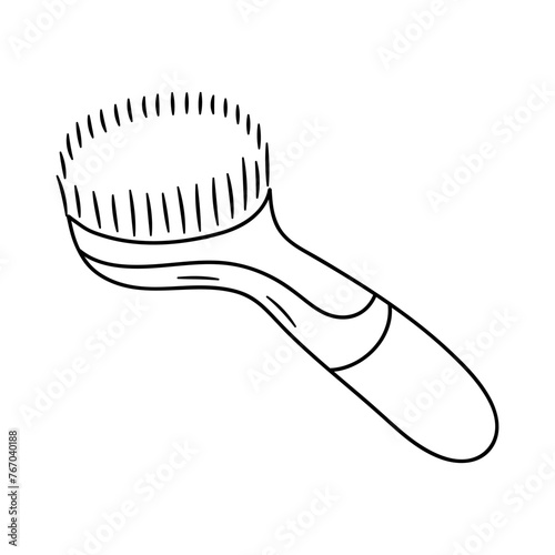 Massage brush. Wooden brush for anti cellulite massage, body and skin care. Natural tool for peeling, scrub and home spa procedure. Hand drawn doodle vector illustration.