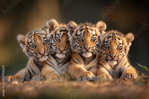 Beautiful young bengal tigers looking curious in nature