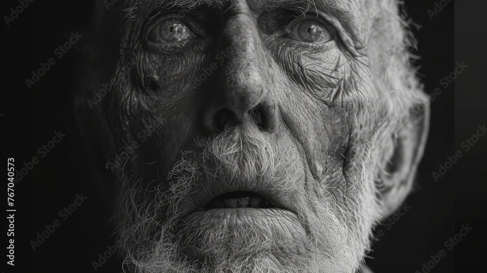 A monochrome portrait of an elderly gentleman with numerous facial lines A monochrome portrait of an elderly gentleman with numerous facial lines
