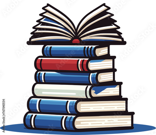 Open Book on Stack of Hardcover Books Vector