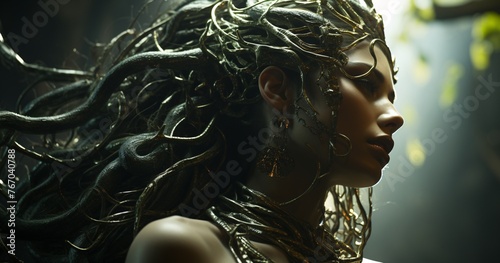 a woman with gold hair and vines on her head photo