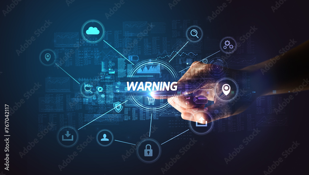 Hand touching cybersecurity button Hand touching cybersecurity button
