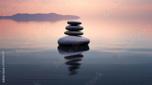 Zen stones in water, tranquility, healthy lifestyle