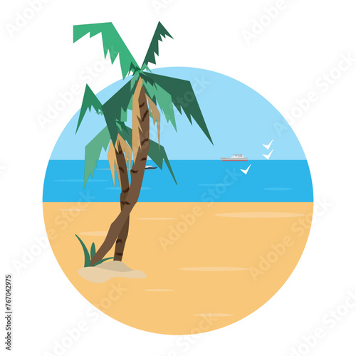 summer composition with palm trees, sea and beach with place for text