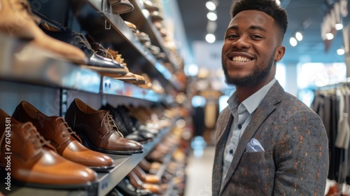 Customer is choosing shoes in the footwear store photo