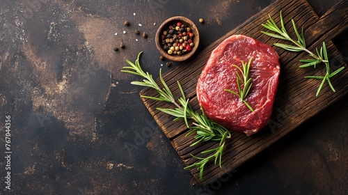 Fresh Raw Steak with Herbs and Spices