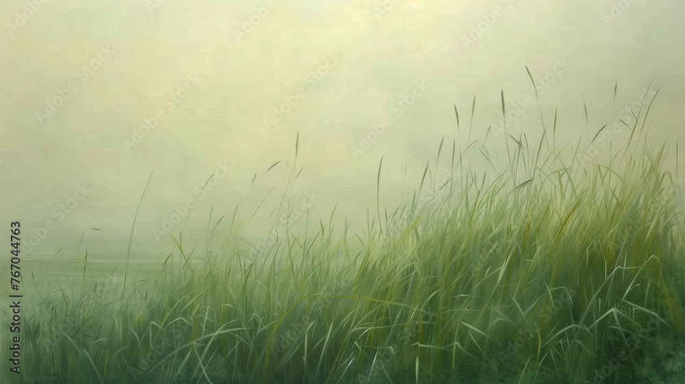 A vintage oil painting depicting a serene minimal landscape with gentle brushstrokes and muted tones Generative AI