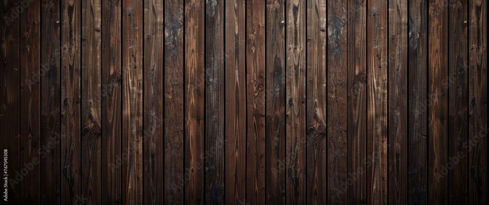 Naklejka premium Dark brown wooden wall background with texture of old wood planks, seamless pattern for interior design. Wooden wallpaper for design, presentation or web banner.