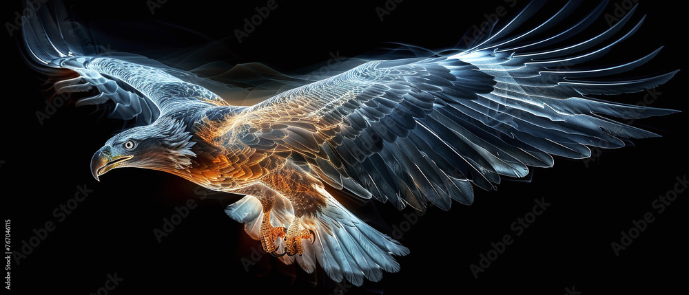 Illuminated Neon Eagle in Majestic Flight