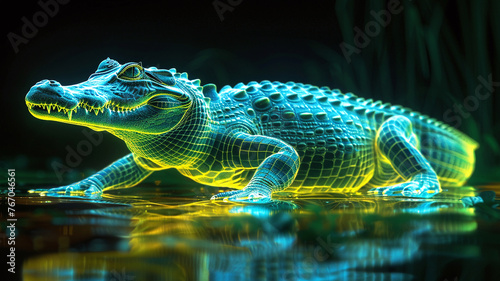 Neon Glowing Alligator Digital Artwork