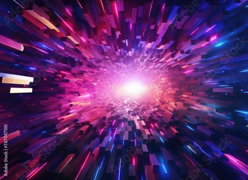 Hyperspace tunnel with bright light and colorful streaks