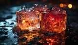 a group of ice cubes with red liquid