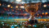 An award for victory surrounded by glitter and jubilation in a sports arena. Generative Ai