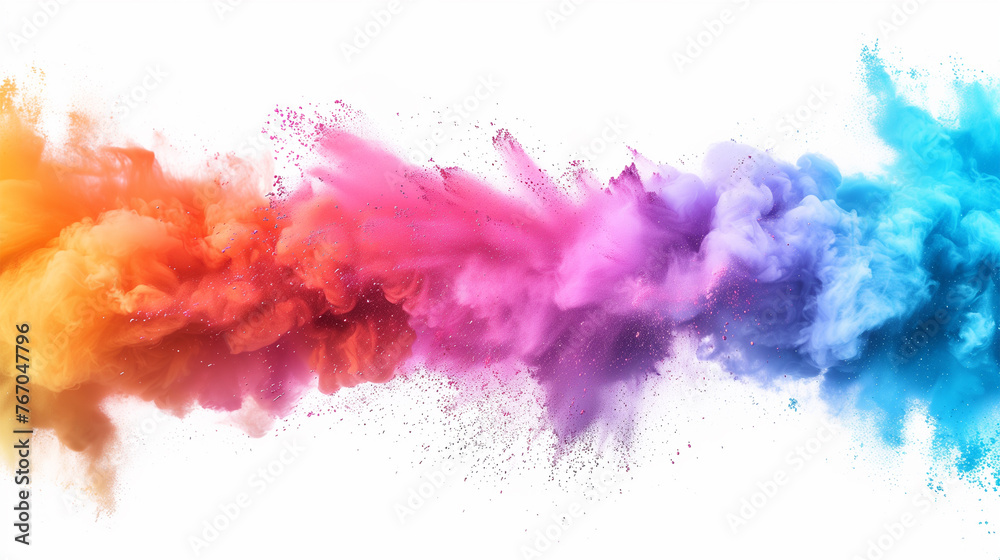 Colorful Paint Splash Isolated on White: Artistic Rainbow Smoke Texture Element.