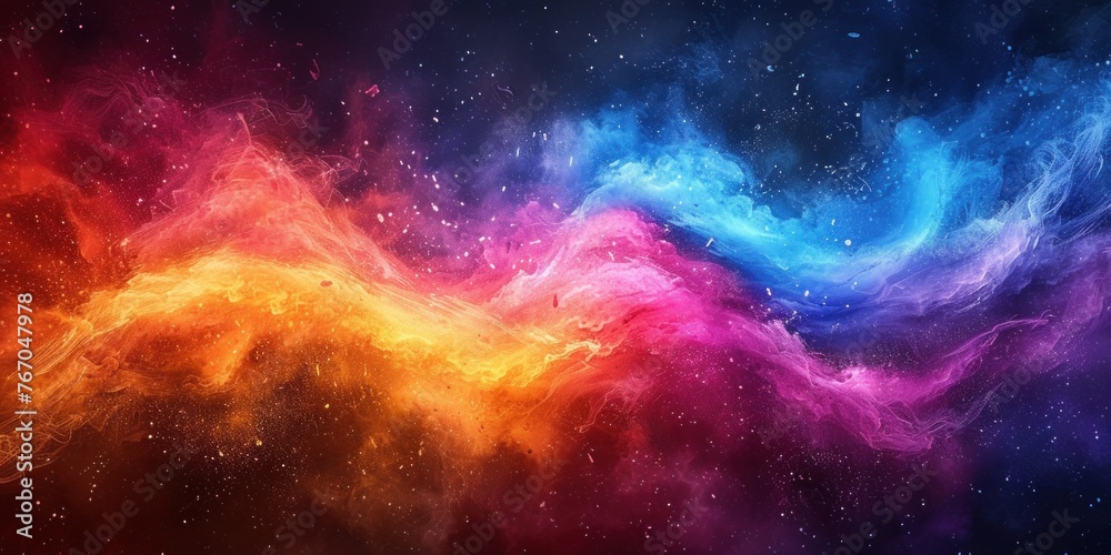 Obraz premium Vibrant Multi-Colored Terrain Under A Starry Sky Depicted In Digital Artwork