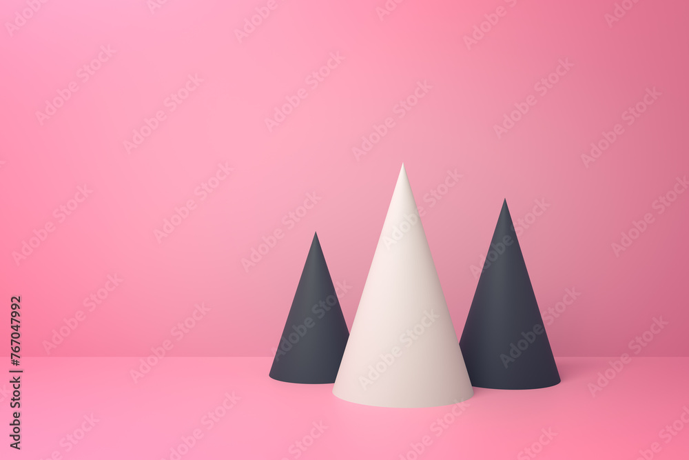 Abstract scene with pink background and cones Abstract scene with pink background and cones