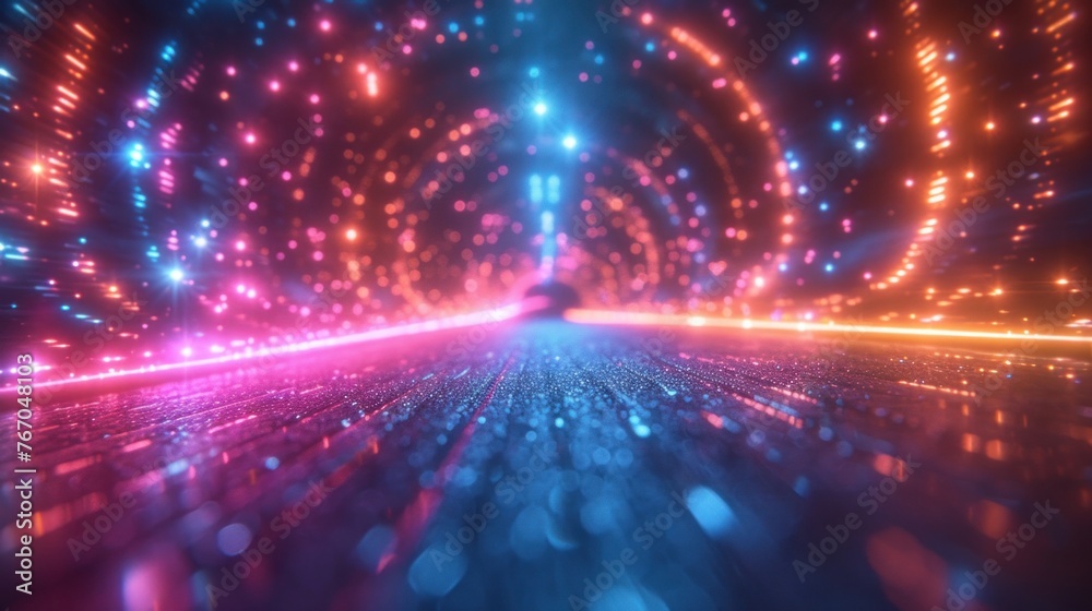 Fototapeta premium Abstract Vibrant Light Tunnel With Glowing Lines and Bokeh Effect