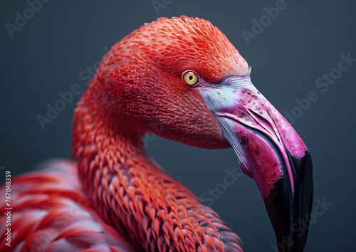 A realistic capture: close-up of a pink flamingo