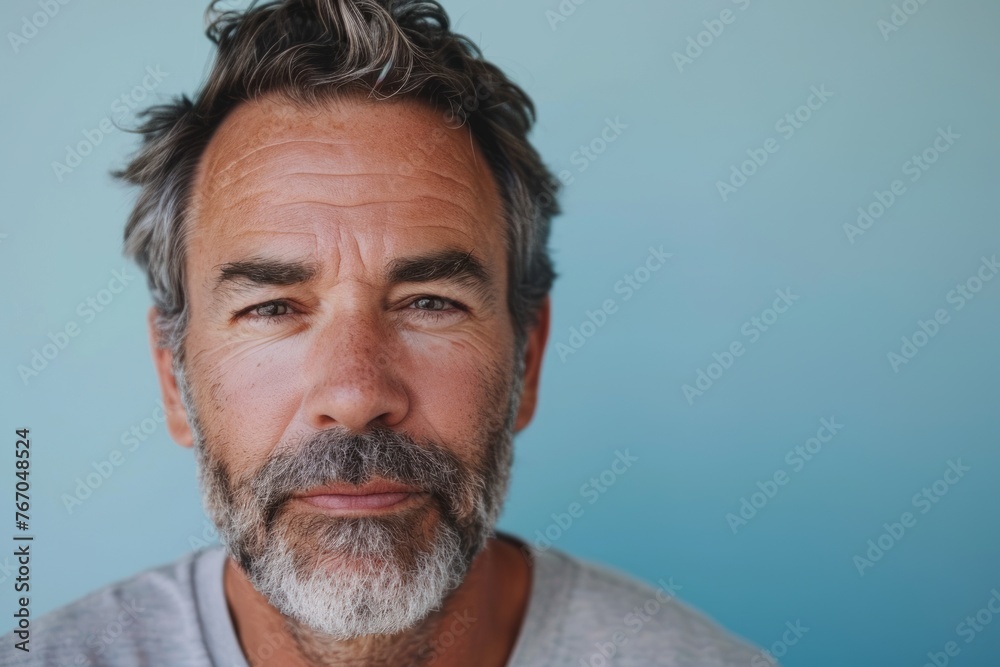 Portrait of a middle-aged man on a blue background.