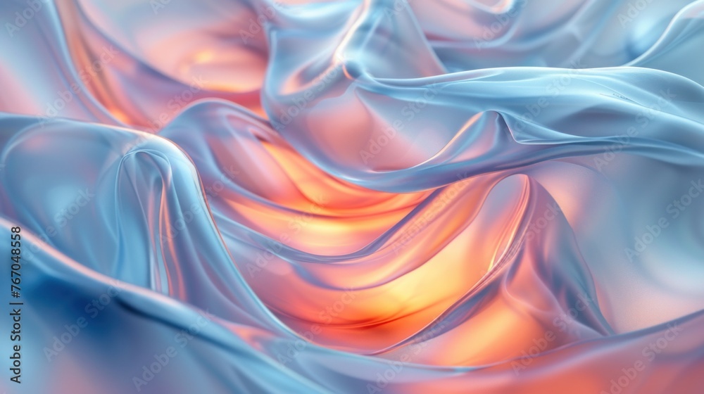 Obraz premium Abstract Flowing Fabric Design in Blue and Orange Hues Captured in a Studio