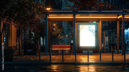 Evening view of a city transit stop ready for advertising opportunities