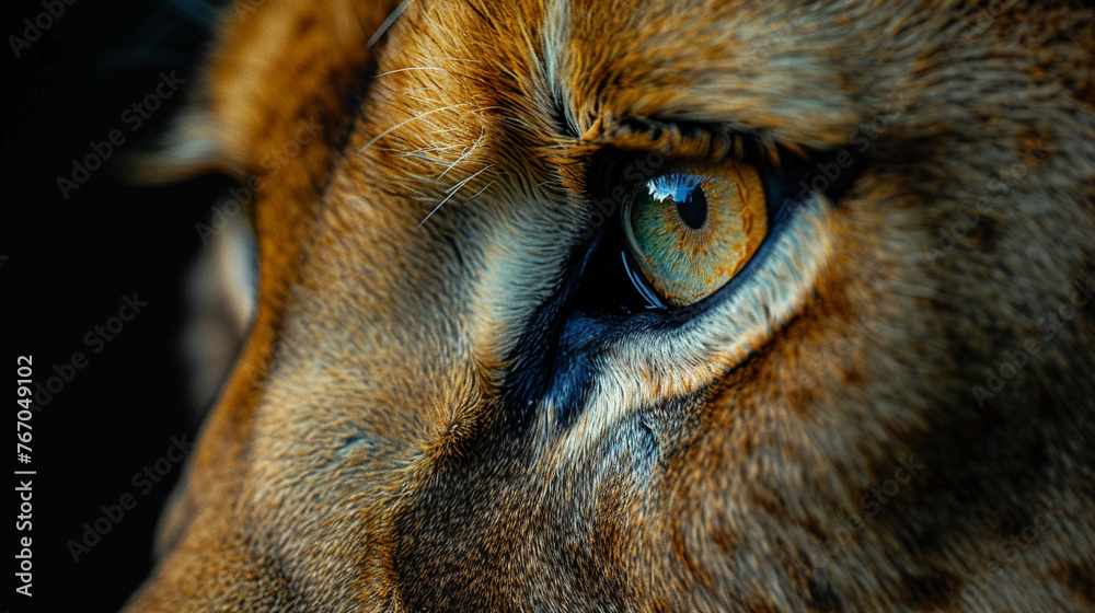 Close-up Lioness eyes glowing in the night an eye-catching moment of nocturnal hunting