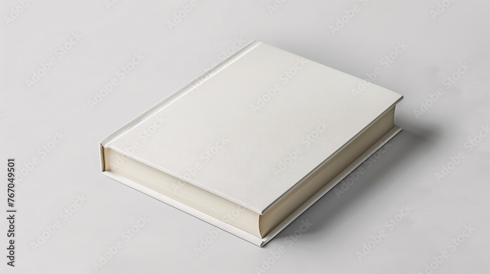 Mock-up of a book with blank white cover on a plain white background. New modern minimal book in isometric view. Mock-up of a book with blank white cover on a plain white background. New modern minimal book in isometric view.