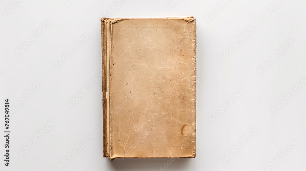 Naklejka premium Mock-up of a book with blank brown leather cover on a plain white background. Classic old book style in front view.