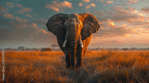 Majestic bull elephant standing guard