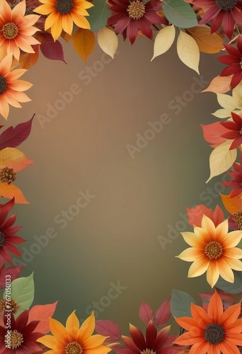 Wallpaper Mural Autumn flowers and leaves yellow red brown, frame, pattern, copy space, banner. Torontodigital.ca