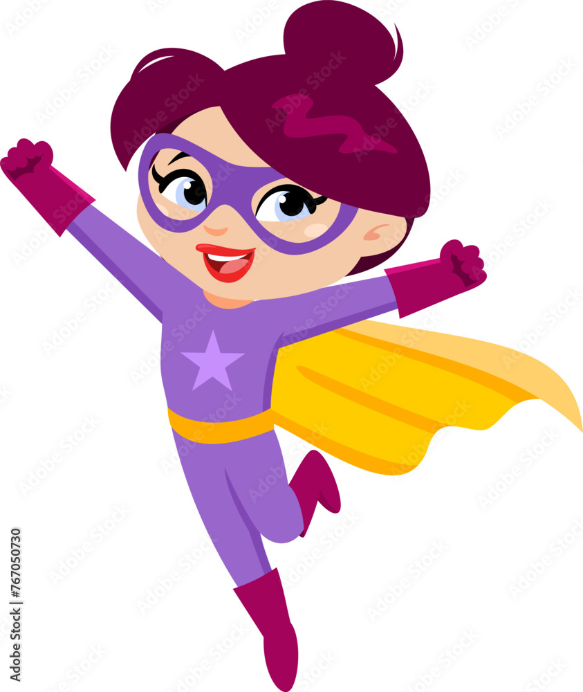 Super Hero Mom Cartoon Character Flying. Vector Illustration Flat Design Isolated On Transparent Background