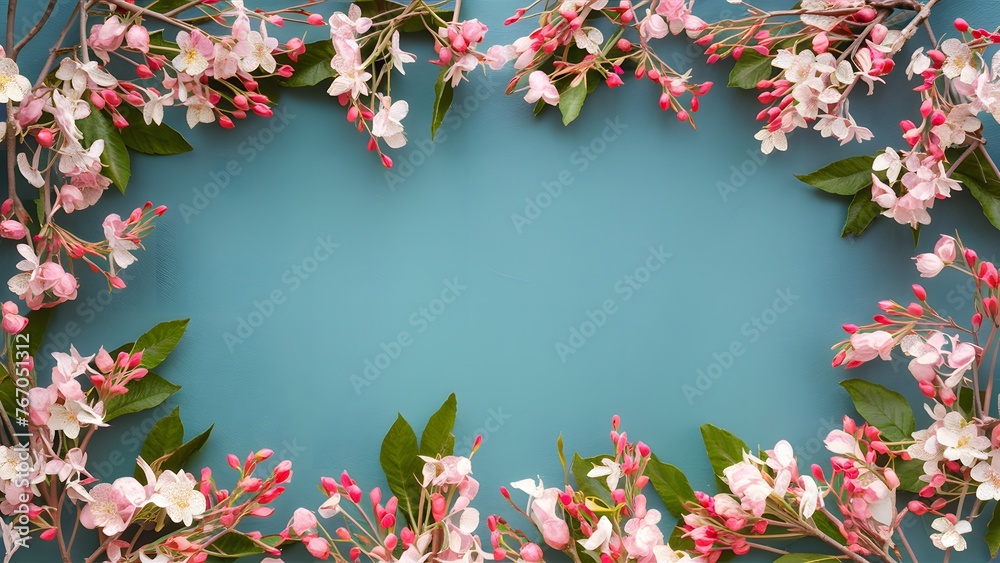 Art spring border background adorned with delicate pink blossom