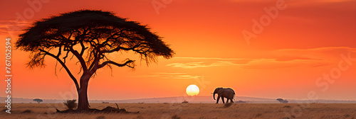 The Majestic Silhouette of an Elephant against the African Savannah Sunset © Alta